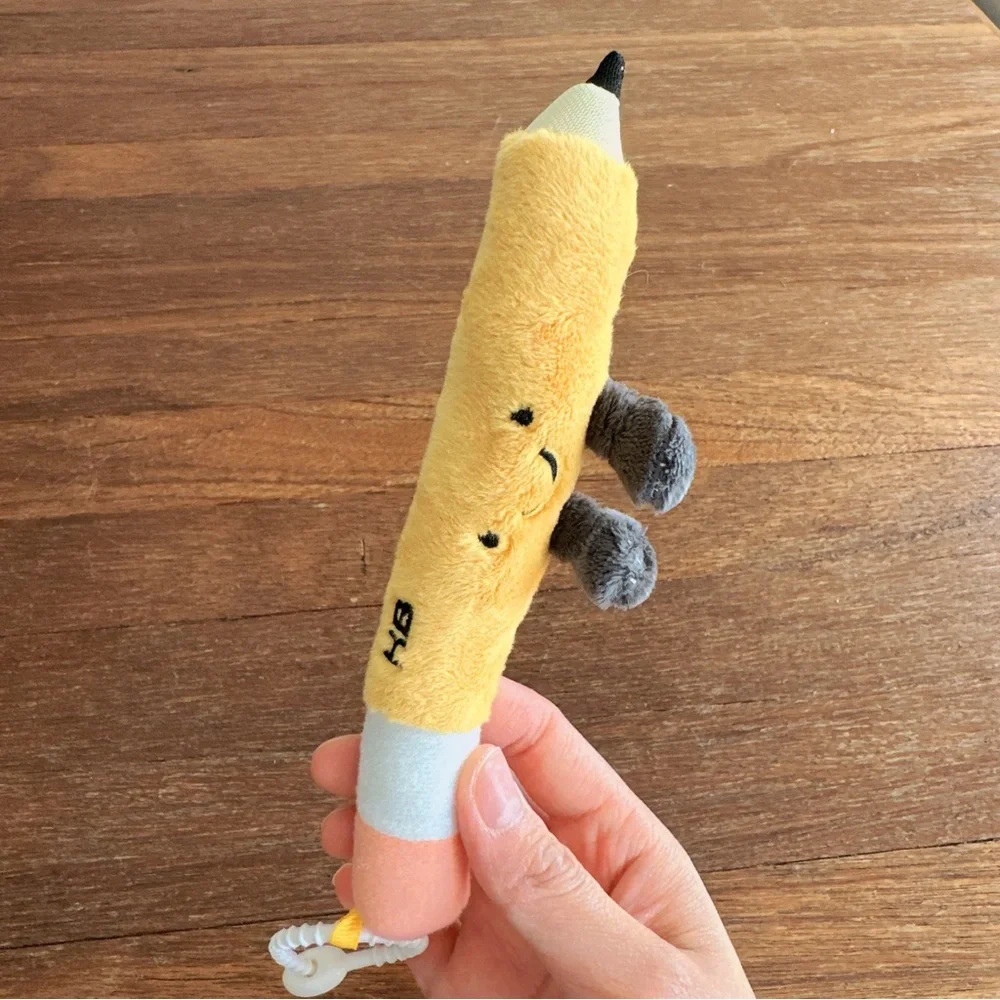 Pencil Plush Keychain Kawaii Cute School Backpack Bag Charm Soft Mini Stuffed